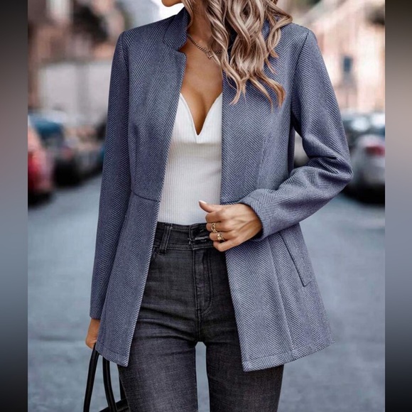 Classic Herringbone Blazer Jacket Coat - Picture 8 of 10